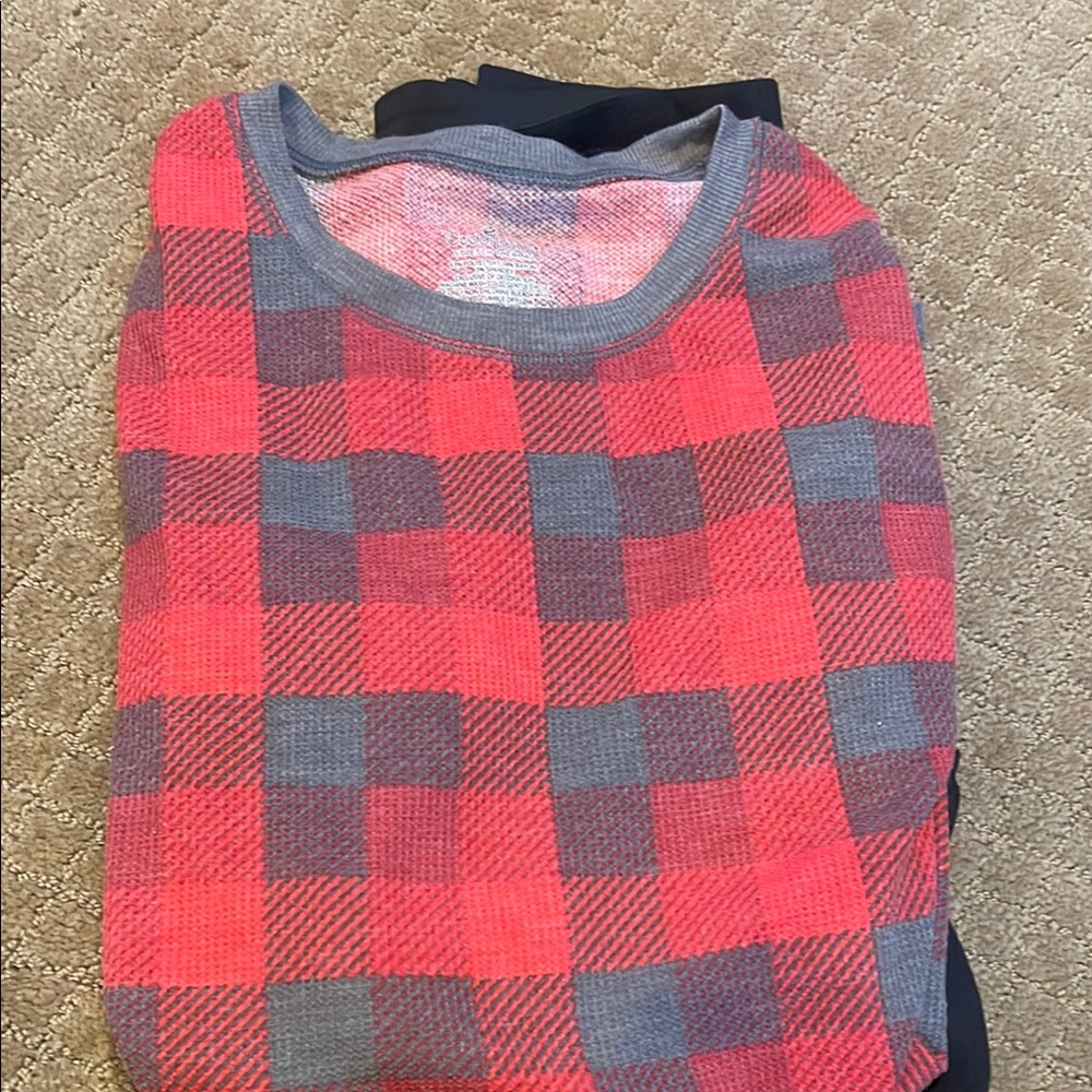 Cuddl Duds Red and Gray Plaid Sweater